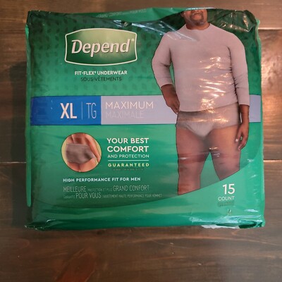 Depend Fit-Flex XL Gray Adult Men 15 ct Incontinence Underwear Max Dry Shield