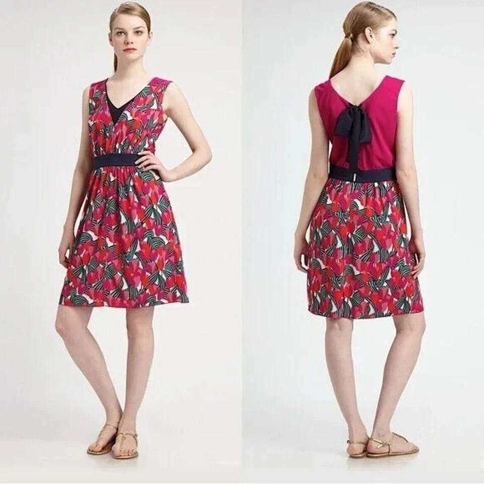 Abito floreale Tory Burch rosa tulipano AUGUSTINE taglia M scollo a V estivo casual