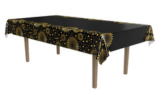 CELEBRATION TABLECLOTH BLACK GOLD BIRTHDAY PARTY PLASTIC TABLE COVER 54" x 108"
