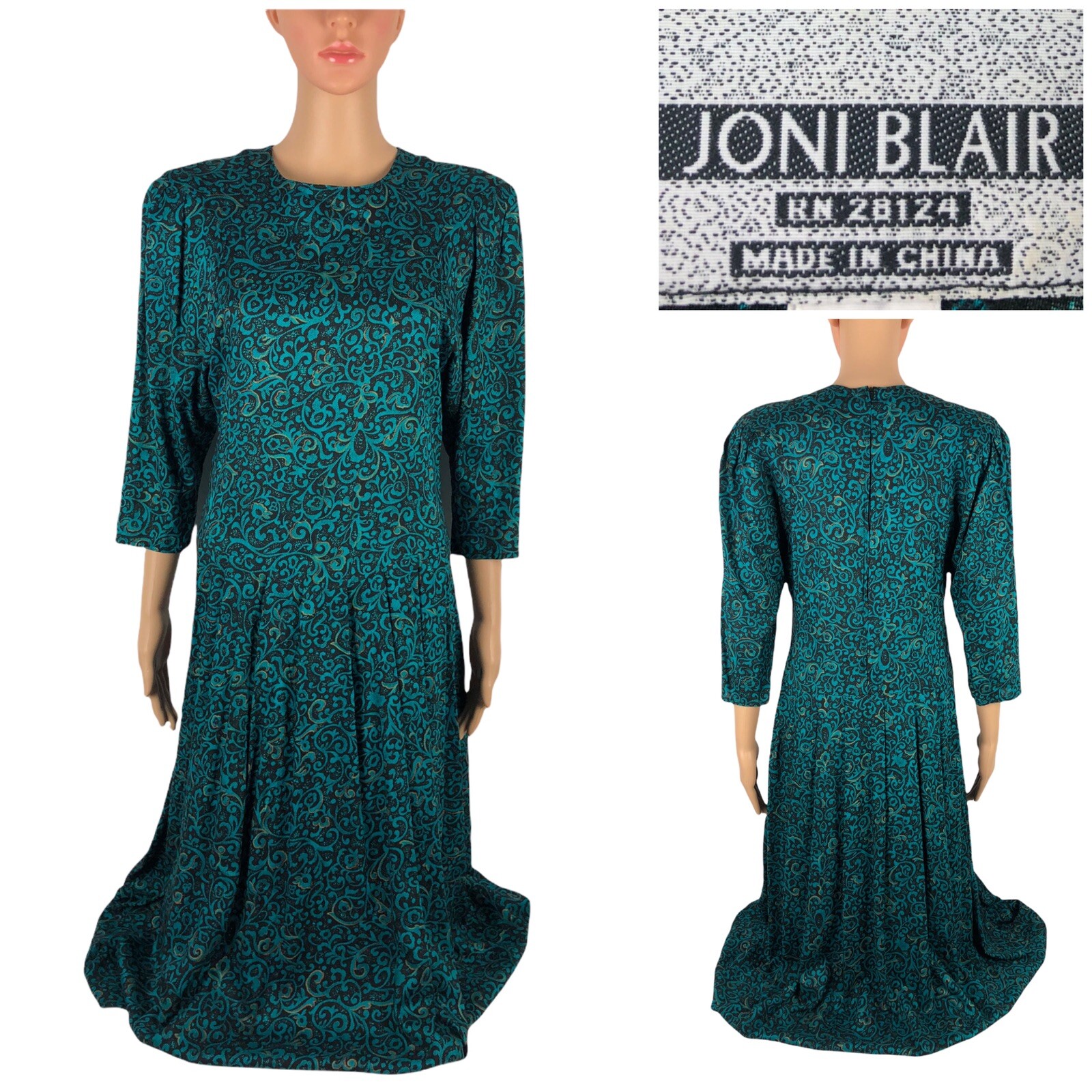 Joni Blair Womens 9 Dress Green Floral Print Vint… - image 1