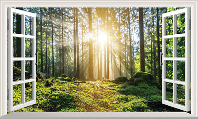 Baum Baldachin Wald Licht Magie Fenster Wandbild Selbstklebend Aufkleber Abziehbild Druck
