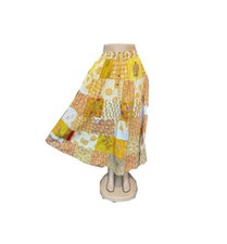 Yellow Vintage Indian Rayon Patchwork Hippy Gypsy Boho Maxi Women Long Skirts