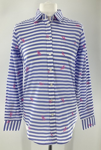 Bnwt £44.95 Joules Lucie Lobster Print Blue White Striped Cotton Shirt Uk 8 #M3