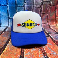 Sunoco Retro Logo Mens Trucker Hat Blue Snapback Gasoline Oil Ball Cap
