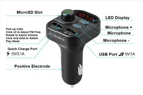 Audiobox TR-10 蓝牙多功能发射器充电器 USB/TF 带显示屏 — 第 4/4 张图片