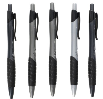 Inc. Forma Retractable Ball Point Pens 1.0 mm,  5 Gray Barrels (Black Ink)