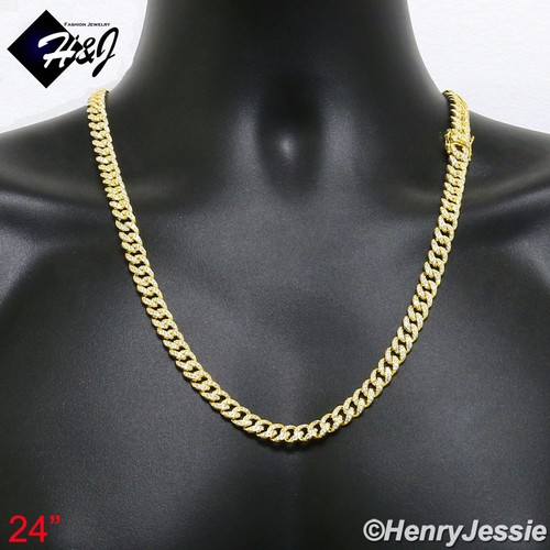 18"-30"MEN 925 STERLING SILVER ICY CZ 8MM GOLD PLATED/SILVER CURB CUBAN NECKLACE - Picture 17 of 20