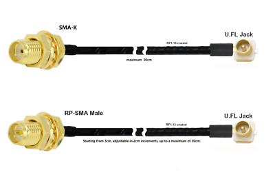 I.PX/U.FL Jack to RP-/SMA adapter 50  RF1.13 coaxial max. 30cm or customized