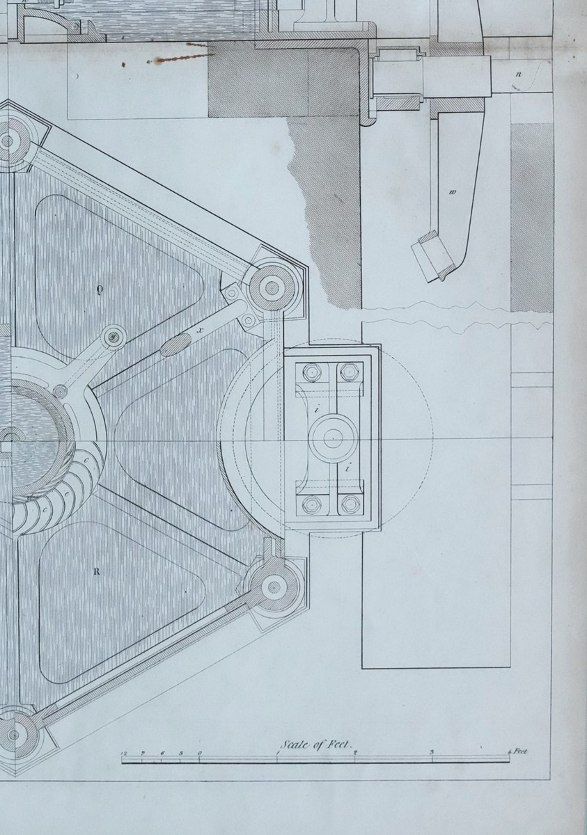 1847 ENGINEERING PRINT FOURNEYRO'S TURBINE AT ST BLAZIEN
