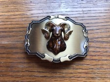 VINTAGE BIG HORN SHEEP RAM BRASS BELT BUCKLE RAINTREE 1978