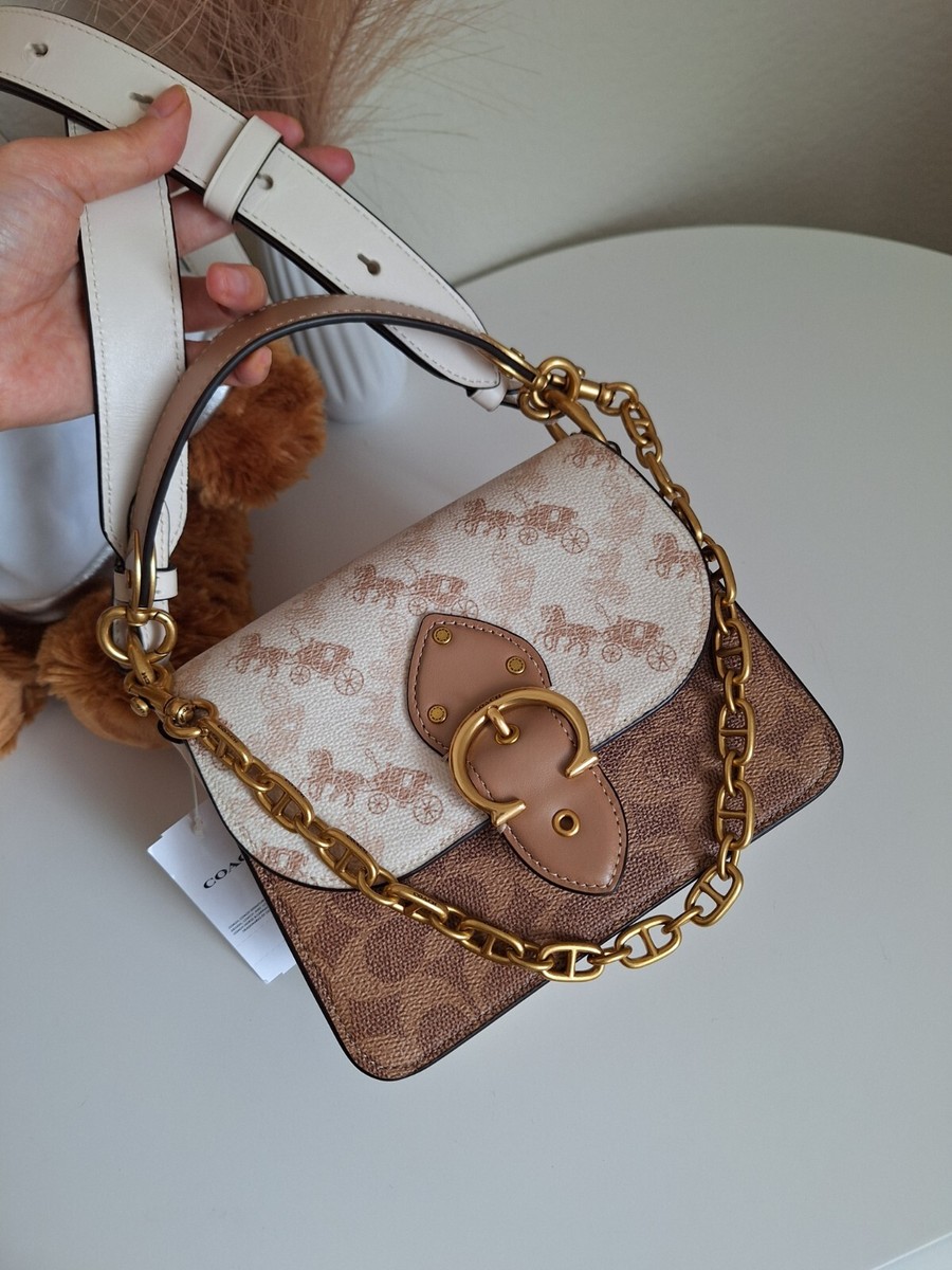 NWT Coach Beat Shoulder Bag 18 Horse & Carriage Print Brass/ Chalk