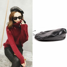 Womens Ladies Real Leather lambskin Round Cap...