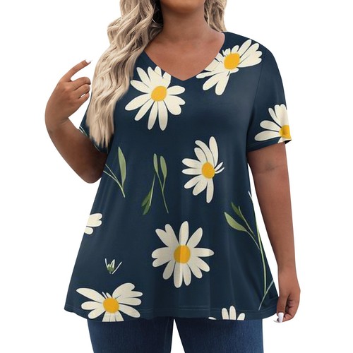 Womens Plus Size Tops Shorts Sleeve Shirts V Neck Casual Clothing Clothes - Picture 40 of 42