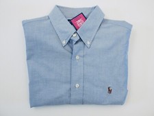 RALPH LAUREN Mens Blue Cotton Broadcloth Button Down Collar Dress Shirt Sz 17/43