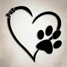 Pug Dog Love Decal Paw Heart Sticker Car Laptop Puppy Animal Rescue