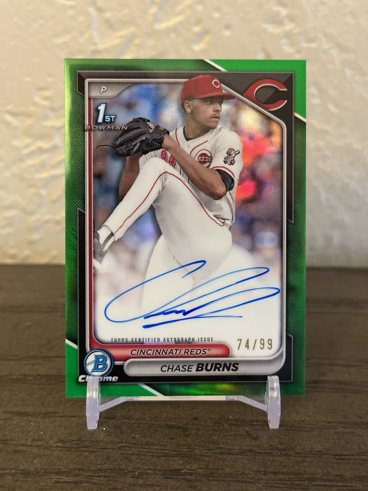 CHASE BURNS 2024 Bowman Draft Chrome 1st True Green Refractor Auto /99 Reds