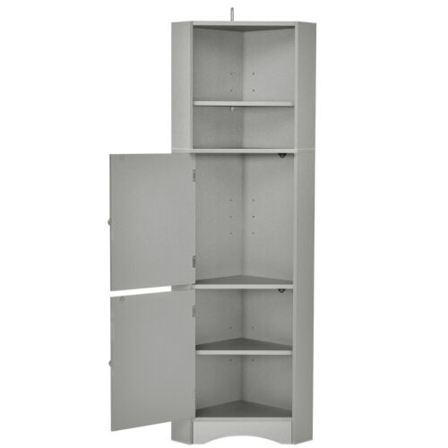 Tall Bathroom Corner Cabinet, Freestanding, Doors & Adjustable Shelves,MDF Board - Picture 12 of 14