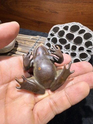 China Old Brown Brass Collection Frog Animal Statue Tea Pet Fish Tank Ornament - Picture 14 of 15