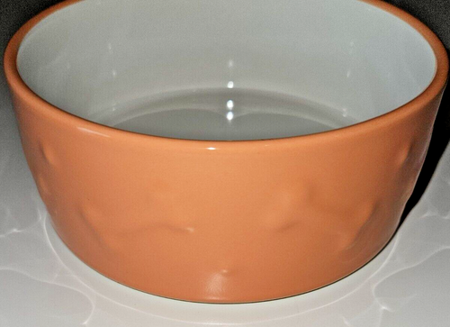 "NEU Korallen Lachsfarbene Keramik Hundeschüssel mit geprägten Knochen von Frisco 5"" x 2,5"