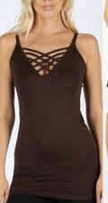 Zenana Tank Top Cage Camisole Adjustable Strap Seamless Brown S/M L/XL