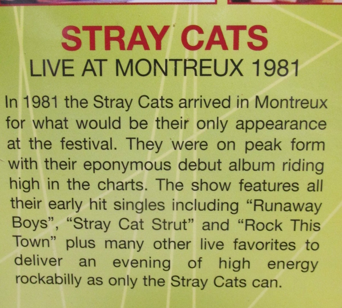 Stray Cats: Live at Montreux 1981 NEW DVD,Concert,15 Tracks Rock this Town,Strut Stray Cats: Live at Montreux 1981 NEW DVD,Concert,15 Tracks Rock this Town,Strut