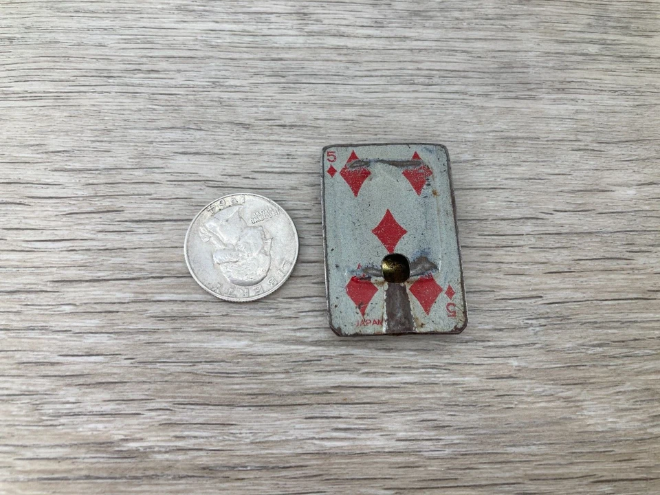 Vintage Cracker Jack Playing Card 5 of Diamonds Red Whistle Charm Token Prize - Image 2 of 4