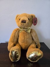 FAO Schwarz Bear Plush Stuffed Animal Toy Brown Gold Paws Bow 160th Anniversary