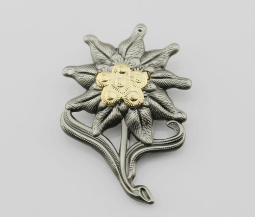 WWII German Officer Edelweiss Mountain Metal Cap Badge Insignia-grey - 第 1/3 張圖片