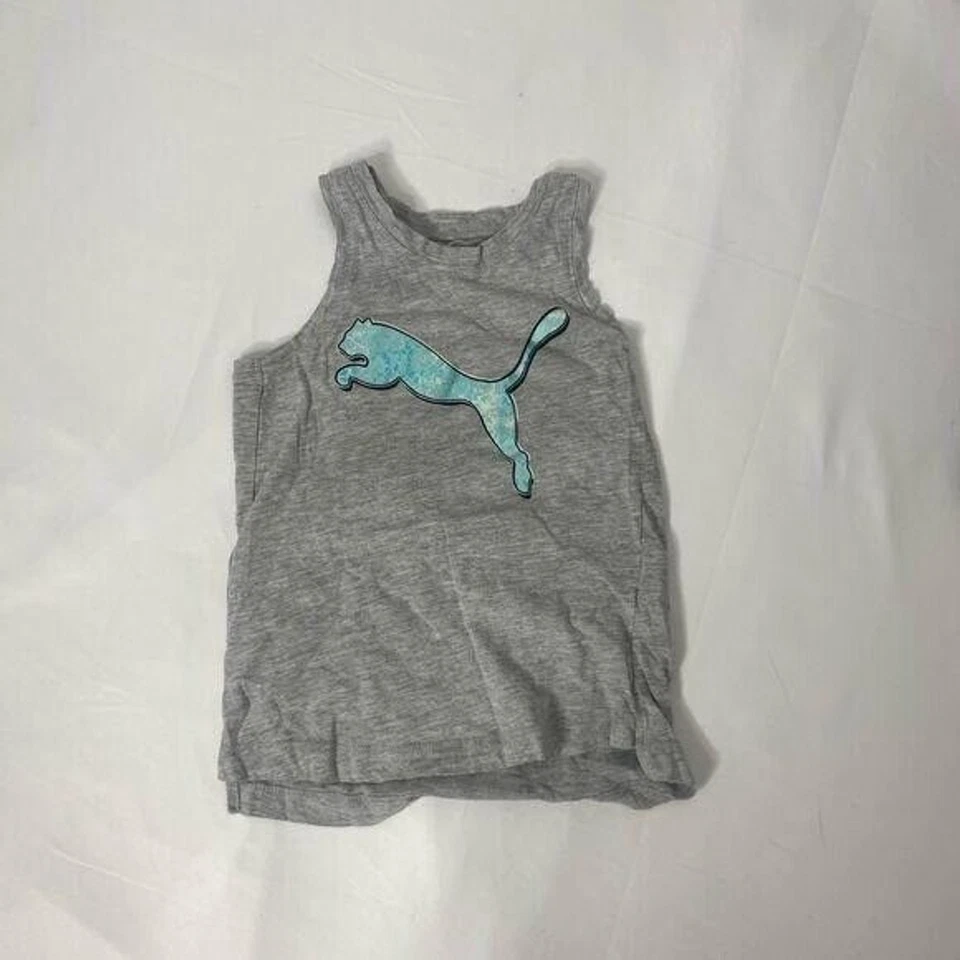 Girl's Size 4 Athletic Tank Top Shirt Puma Grey and Blue Big Logo - Image 2 of 4