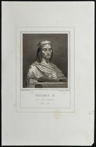 1855 - Portrait Of Thierry IV King de France - engraving antique - Merovingian - Picture 1 of 3