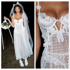 NWT For Love  Lemons Amore White Lace Maxi Slip Dress Coquette Bridal Medium