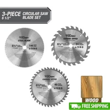 3-Piece 6.5 Inch Circular Saw Blade Set Heavy-Duty Steel Woodworking Blades New
