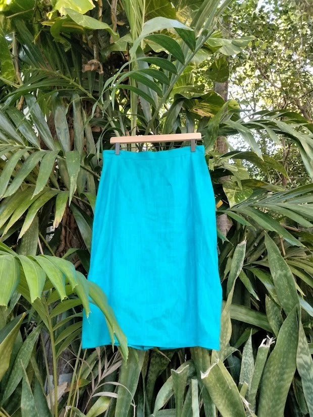 100% Linen turquoise midi skirt size 16 cottage core natural fibers modest