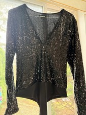 REDUCED Express Women's Black Sequin Long Sleeve One Piece Bodysuit size S