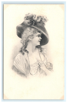 Antique 1902 Art Nouveau Postcard M.M. Vienne Beautiful Lady Fancy Feather Hat