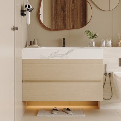 29.9'' Floating Bathroom Vanity with Faux Marble Top & Ceramic Sink