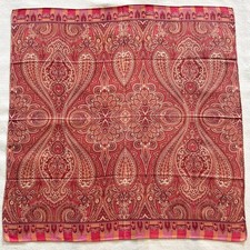 Vintage Handkerchief Cotton Red Pink Damask Paisley Pattern Pocket Square 18"