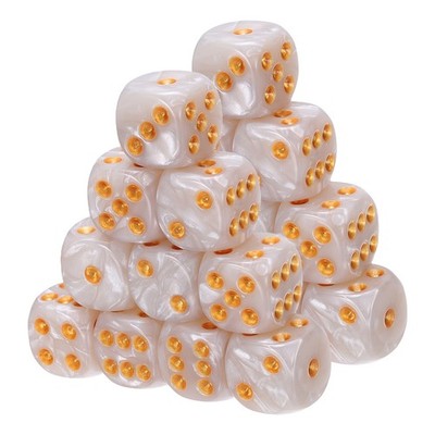 20Pcs Standard Game Dice Set 16mm Pearl Pattern Square Dice, White/Gold