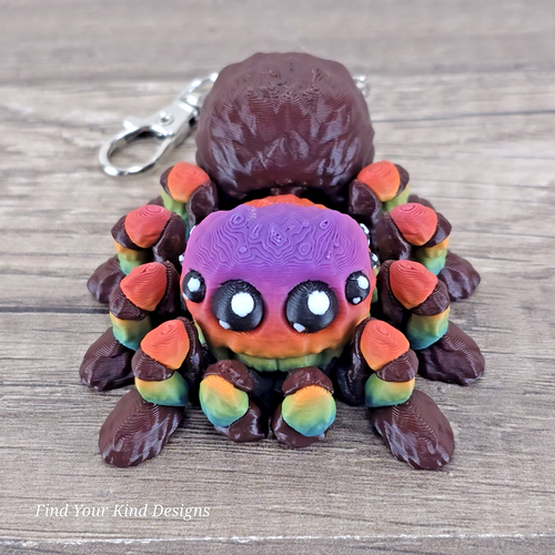 Mini Spider 3D Printed Articulated Flexi Fidget Toy- Keychain 2.75" - Rainbow - Picture 2 of 8