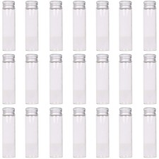 24 Glass Small Bottles 20ml Mini Jars with Screwed Metal Lids Clear Tiny Vial...