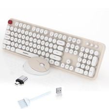 White Wireless Keyboard and Mouse Combo 104 Full-Size Retro Round Keys