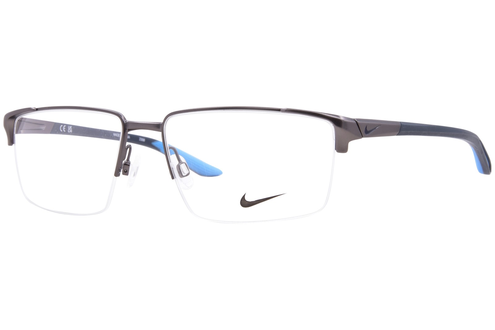 Мужские очки Nike 8054 074 в полуободке из сатинированного оружейного металла/матово-синего цвета 55 мм