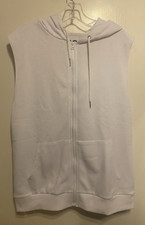 Guess Menโs Medium White Sleeveless Hoodie Size Medium NWOT with front pockets