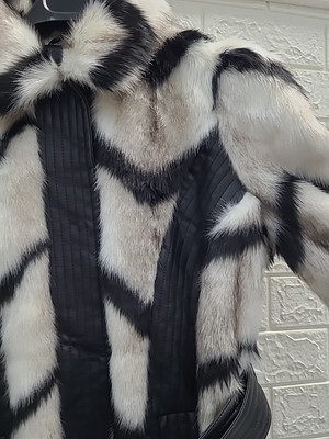 New Karen Millen Panelled Stripe Faux Fur Belted Long Coat Size