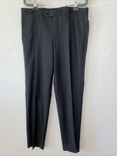 Ted Baker Pants Checked Blue Gray Wool Straight Leg Jefferson Dress Pants 34R