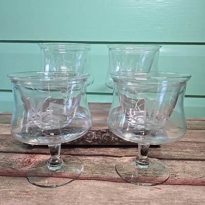 Vintage Shrimp Cocktail Glasses Set 4 Glass Insert Cups Liners Monogramed ''Mc''