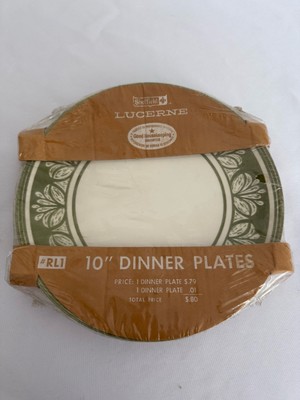 VTG 70s Lucerne Sheffield 10'' Dinner Plates set of 2 NEW in Package Green Rim