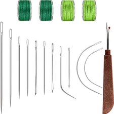 VONEEDL Heavy 11 Needles + 4 Green Thread Rolls, 2 and 2 Light 