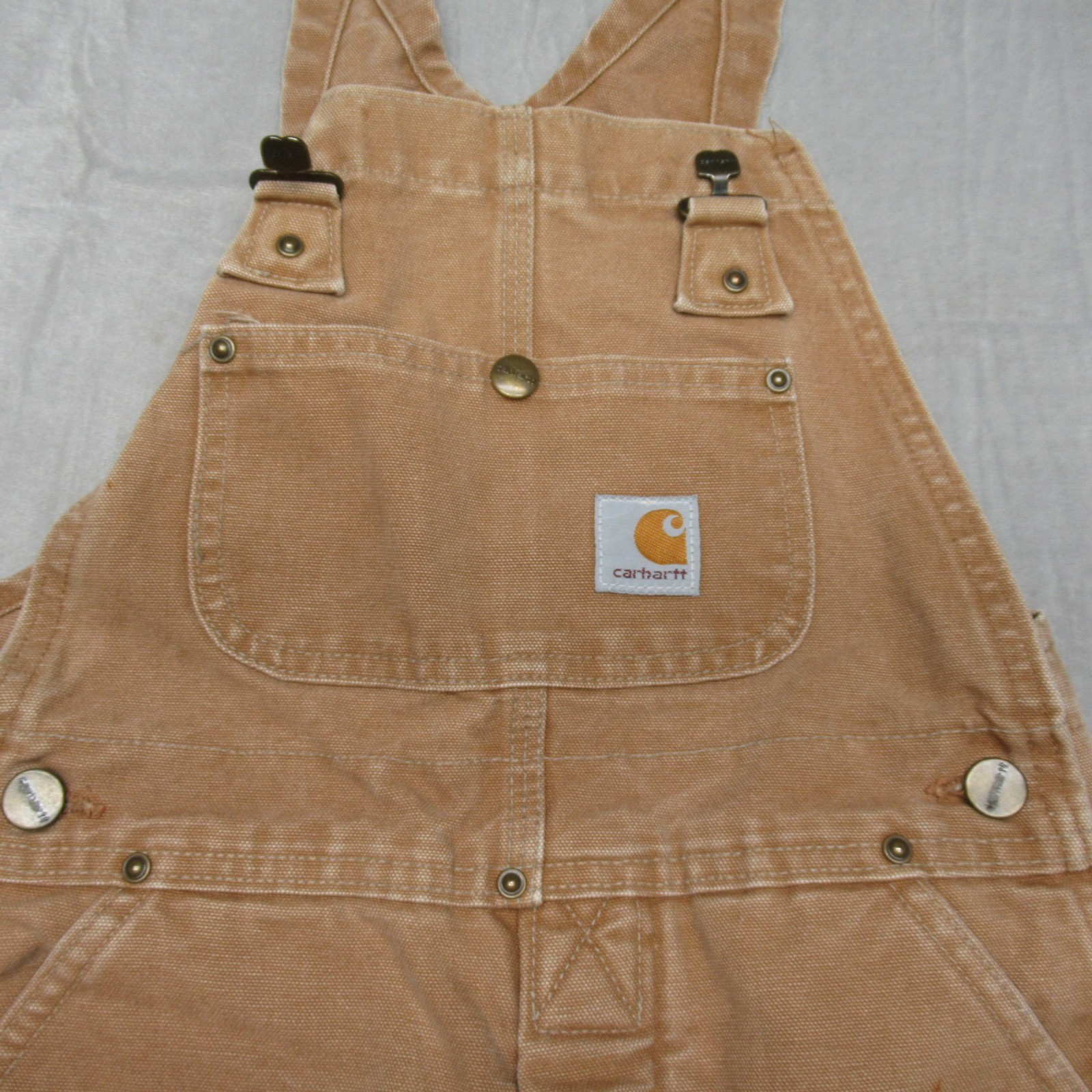 Carhartt Bib Overalls Kids 10-12 Beige Duck Canvas Double Knee Workwear 27x22 thumbnail 6