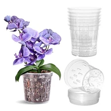 6 Pack Orchid Pot with Saucers Garden Pot 5 Inch Clear Plastic Plant Pots wit...